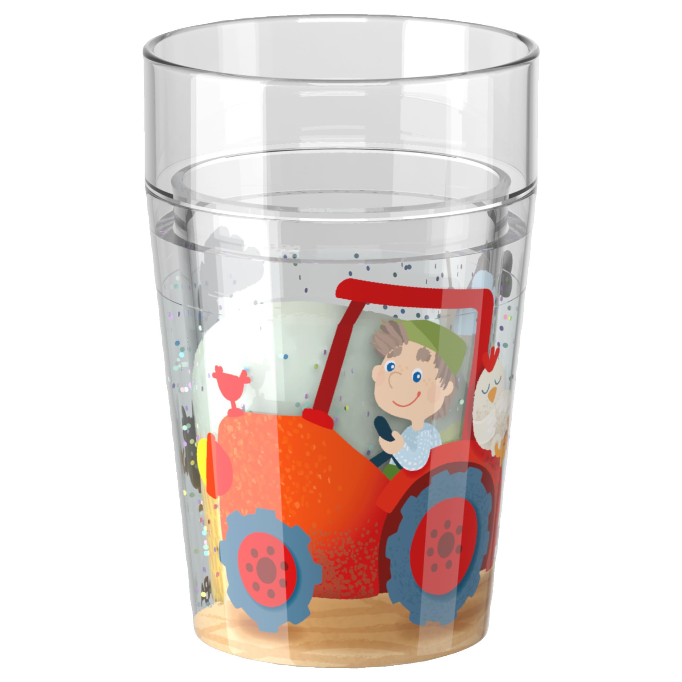 HABA Gobelet à paillettes Ferme – Verre enfant à effet scintillant, motifs animaux, pour l’eau, jus ou thé – incassable, facile à saisir, dès 2 ans – 2012447002