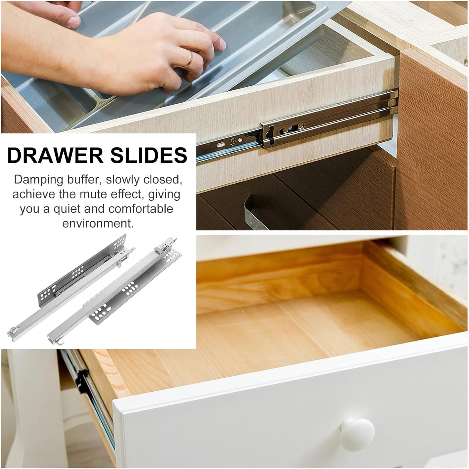 Drawer Rolling Bearing Slip Rail 2pcs 14 Inch Bottom Mount Drawer Slides Heavy Duty Soft Close Damping Hidden Rails for Cabinet Furniture