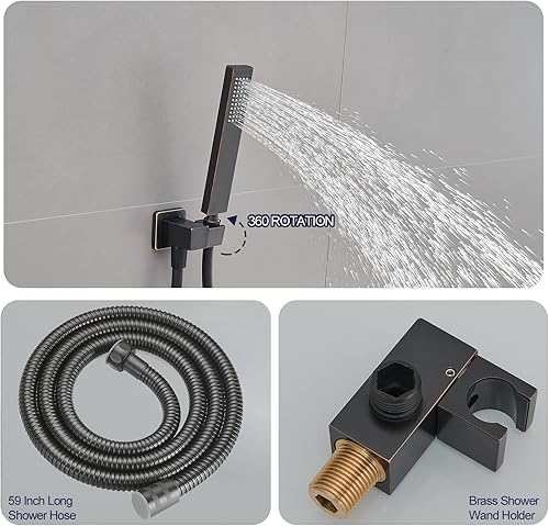 Miniatura 4 de annazom Juego combinado de ducha de lluvia de 8 pulgadas, cabezal de ducha de lluvia con acabado ORB, juego de mezclador de válvula de ducha