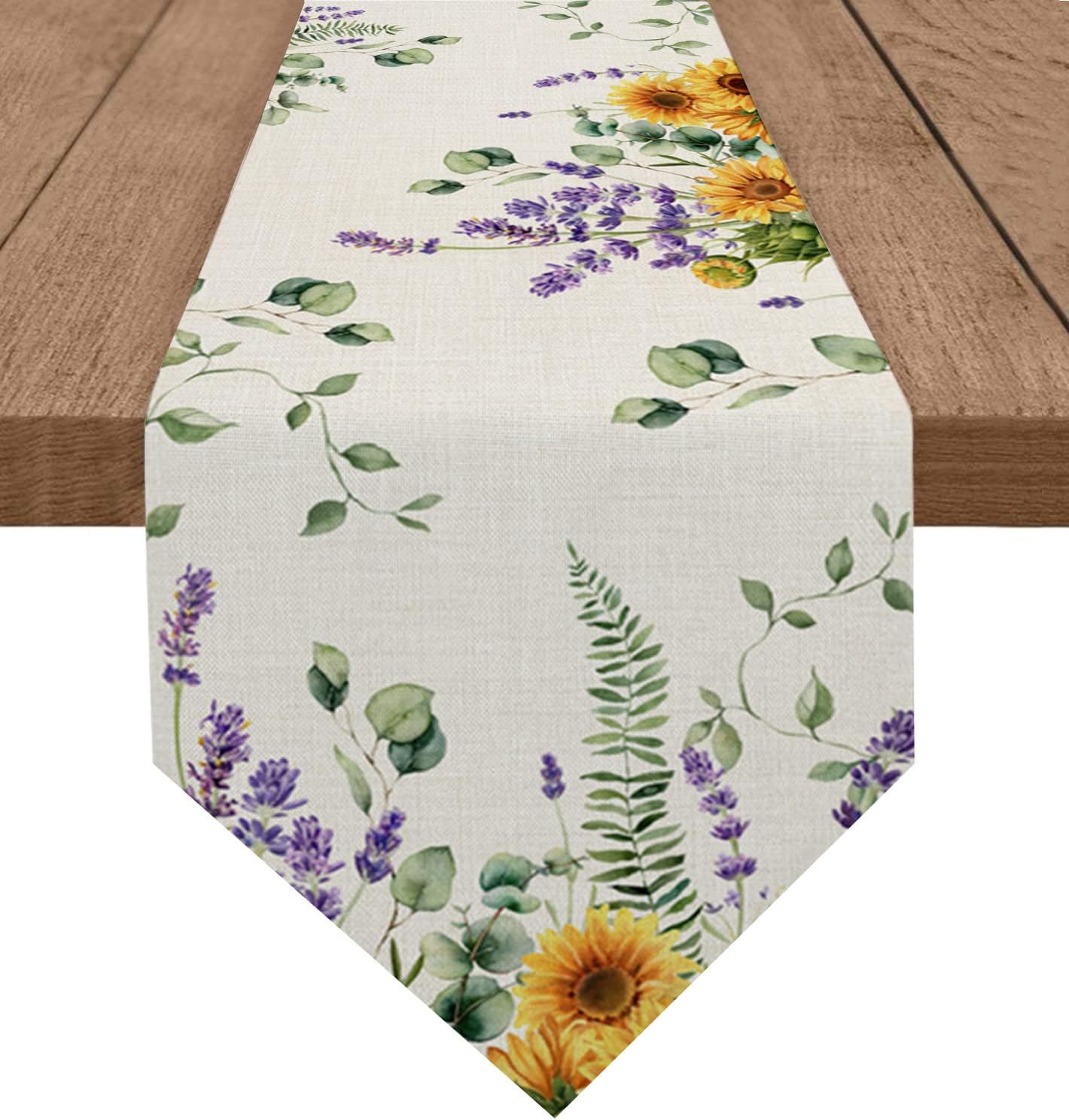Table Runner 48 Inches Long Wildflowers Eucalyptus