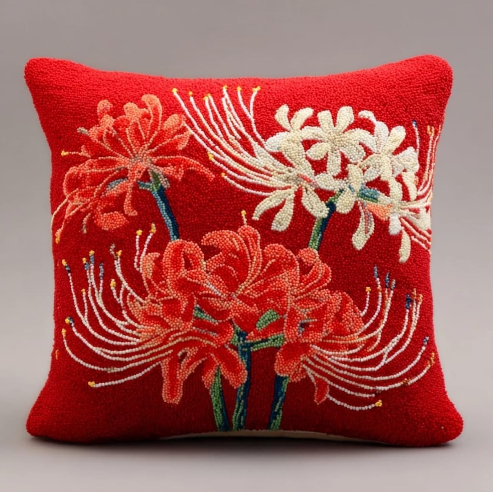 AxiangziK 43x43cm Latch Hook Pillow Craft Kit,Beautiful Lycoris Radiata Beginner Friendly DIY Crochet Cushion,Perfect for Living Room Sofa & Christmas Gifting