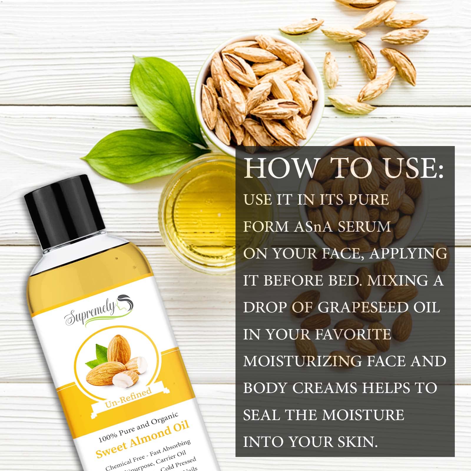 Pure Sweet Almond Oil for Skin and Hair, Cold Pressed, Natural Moisturizer and Carrier Oil - Image 3