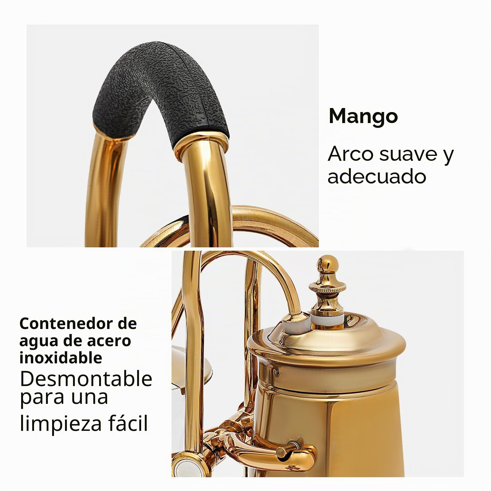 Cafetera de café con sifón de cristal, 4 tazas/400 ml, set de cafetera al vacío con base de madera natural y pomo de tapa, sifón belga para café y té (dorado)