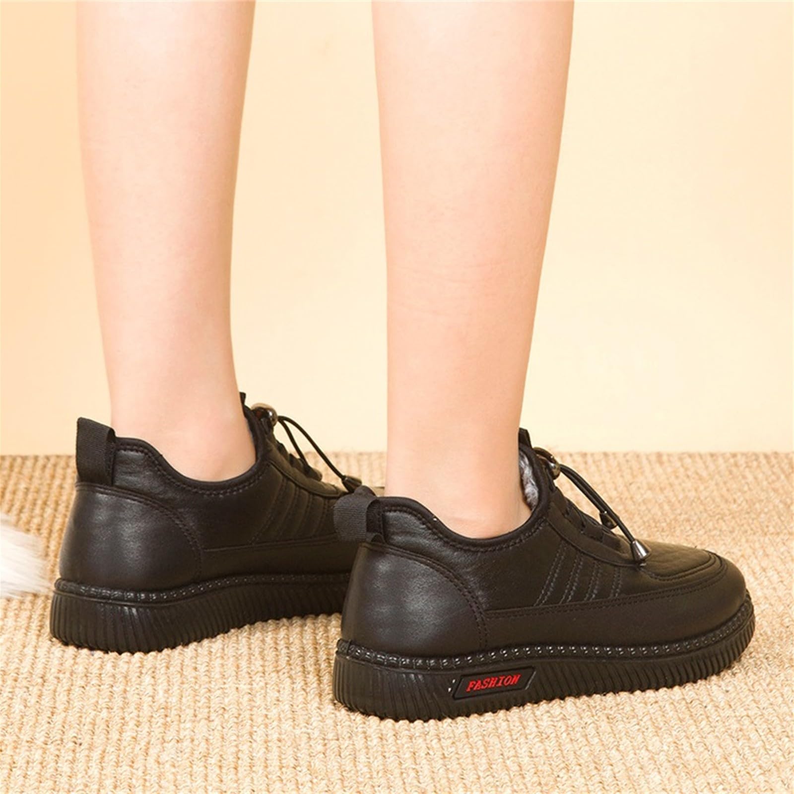 Chaussures d'hiver pour femme - Doublées - En cuir - Antidérapantes - Chaussures de randonnée - Chaussures basses - Bottes d'hiver - Bottes chaudes - Bottes de travail