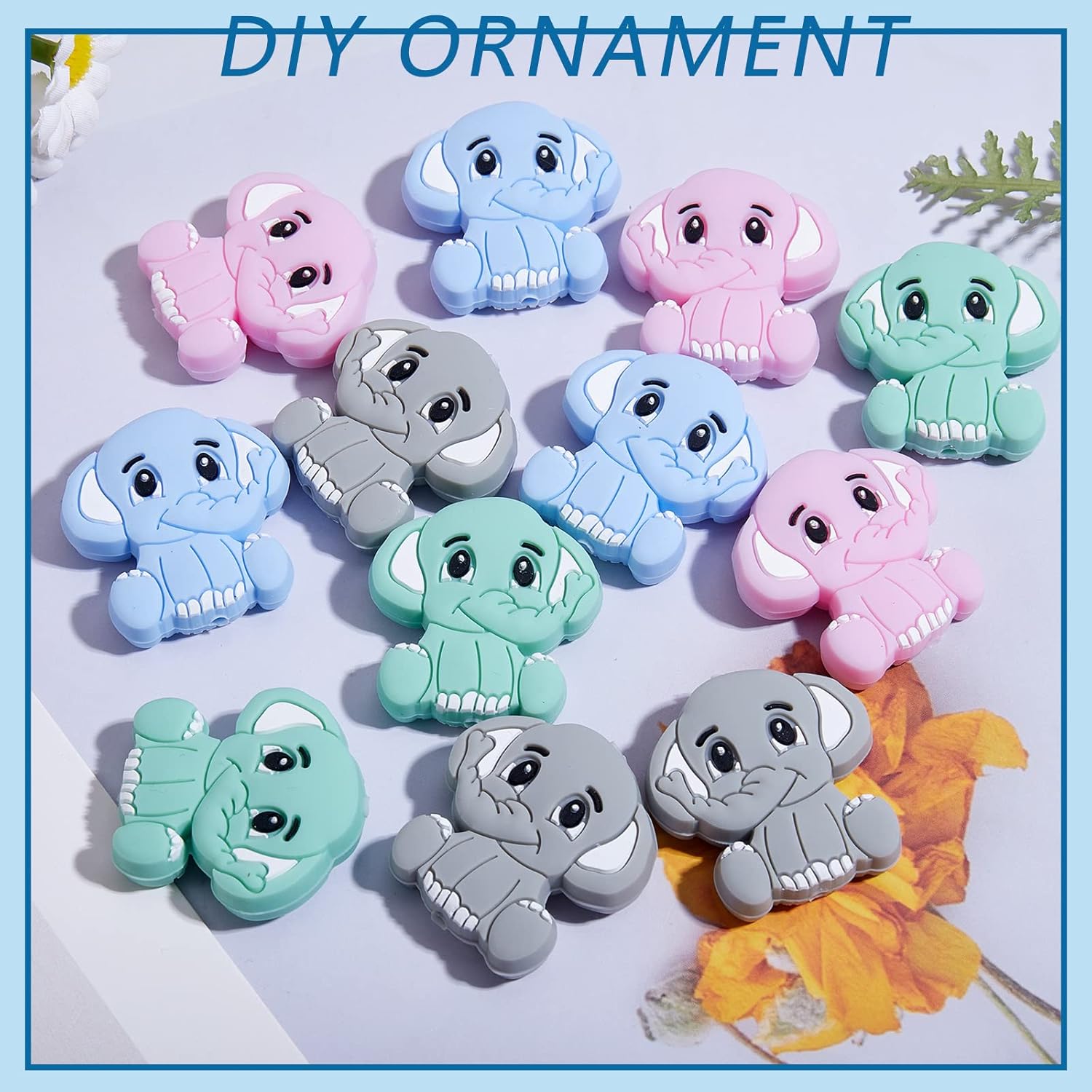 12 Piece Animal Silicone Beads - Cute DIY Bulk Beads for Handicrafts, Pens, Phone Straps, Pendants (Elephant) - Image 5