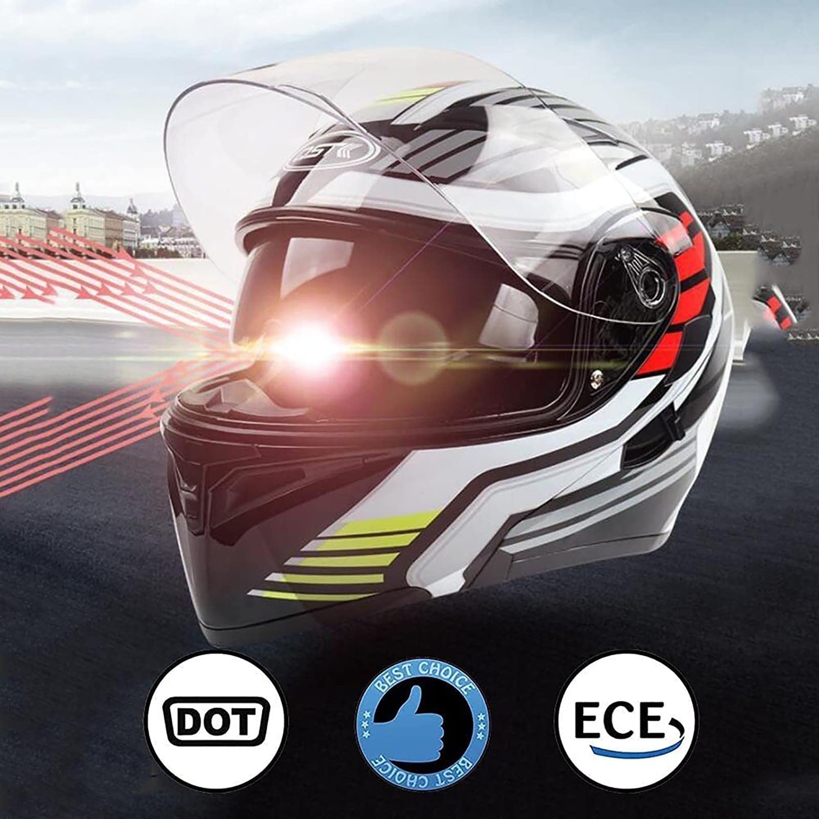 HZIH Casco De Moto Modular + Casco Abatible Integrado Bluetooth con Micrófono Incorporado Cascos Integrales Visera Doble Dot/ECE Homologado para Adultos Mujeres Y Hombres C,3XL=65-66cm