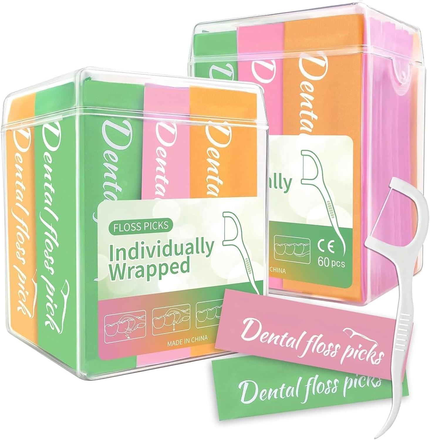 120 Count Individually Wrapped Dental Floss Picks, Toothpicks Floss Picks Travel, Disposable Floss with Case for Kids Adults, Gentle Portable Floss Sticks, Multi-Color