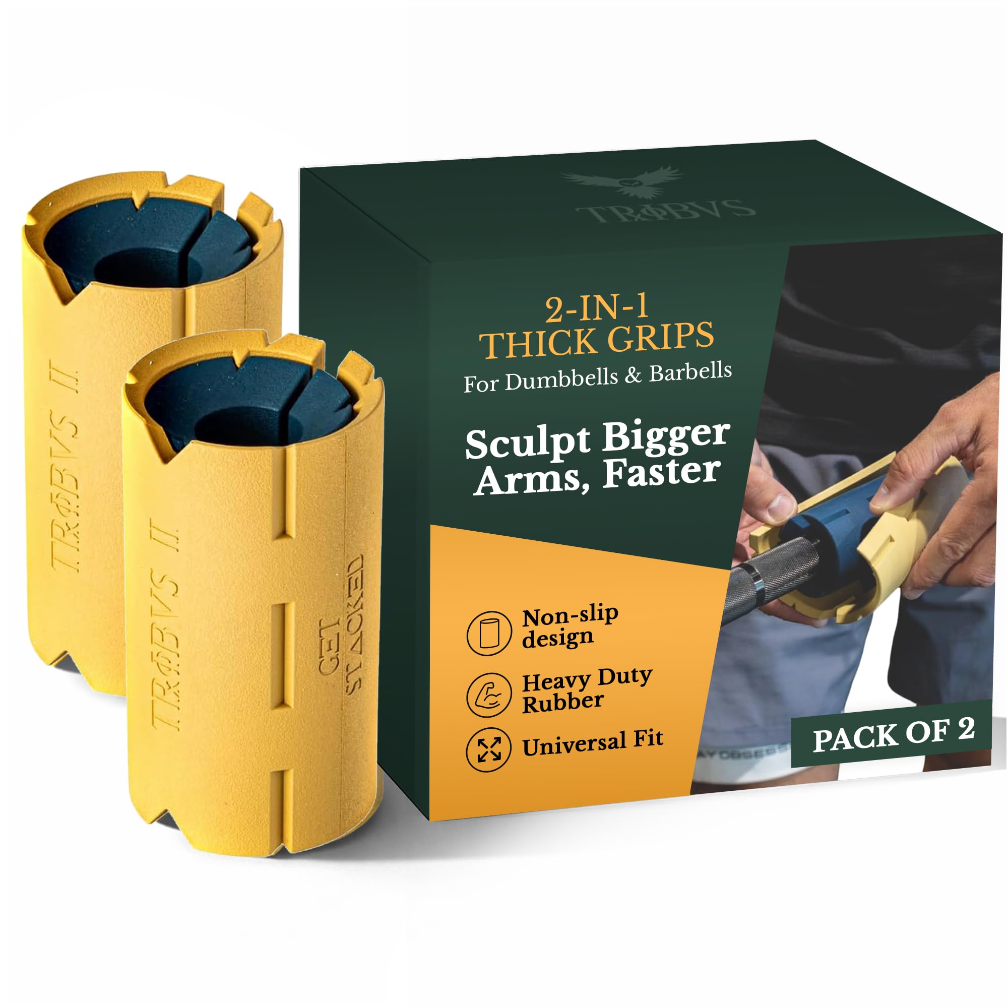 Tribus Thick Grips for Barbells Dumbbells | Thick Dumbbell Grips | Extreme Arms & Forearms Builder - Grip Strength | Superior Barbell Grip & Comfort for Weight Lifting & Fat Bar Training