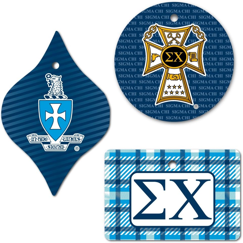 VictoryStore Holiday Ornaments: Sigma Chi Ornaments Set of 3, 1 Round, 1 Rectangle and 1 Tapered