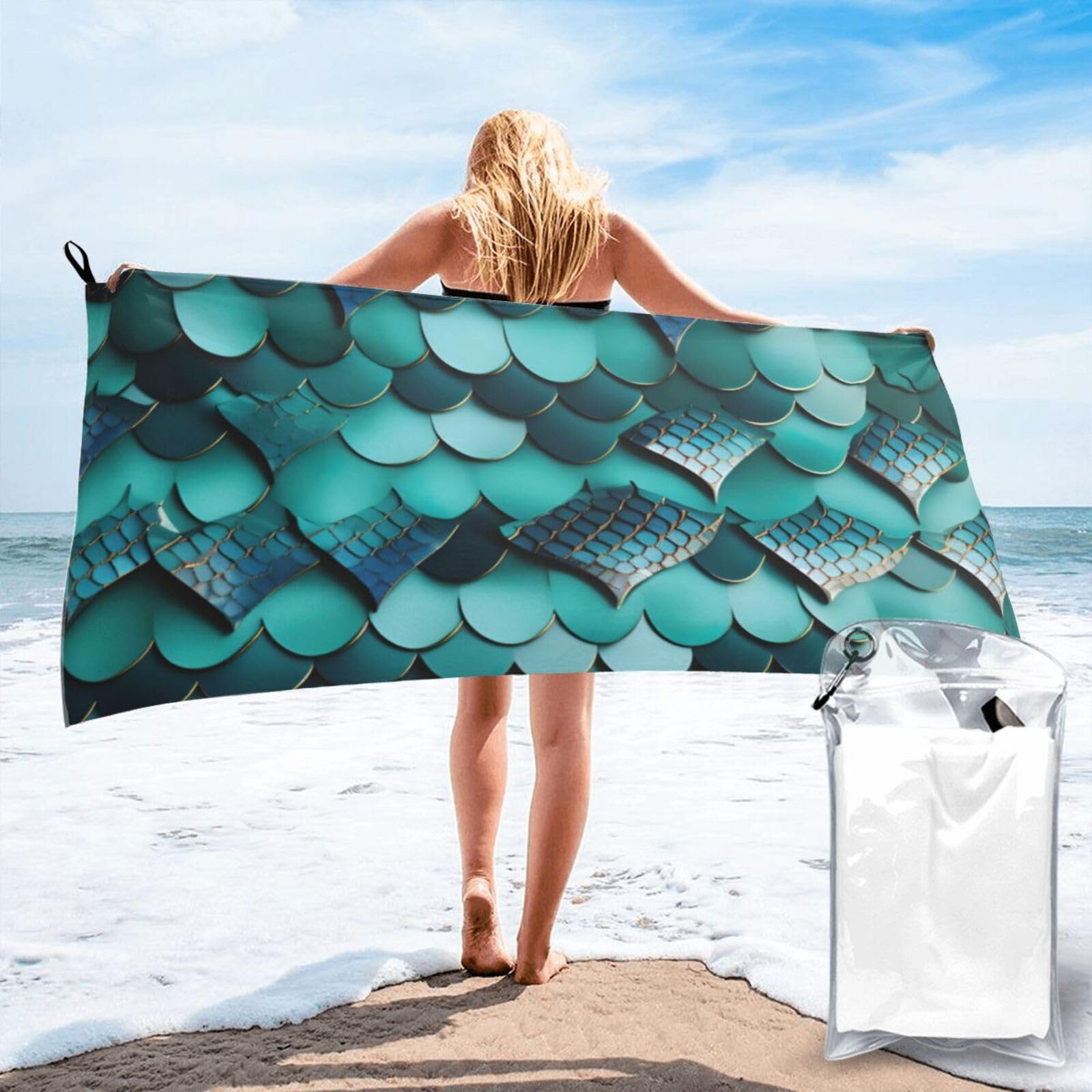 AYYQWE Mermaid Fish Scale Print Print Lightweight Towel For Men Women Travel Beach Camping Hiking Yoga Swimming Sports