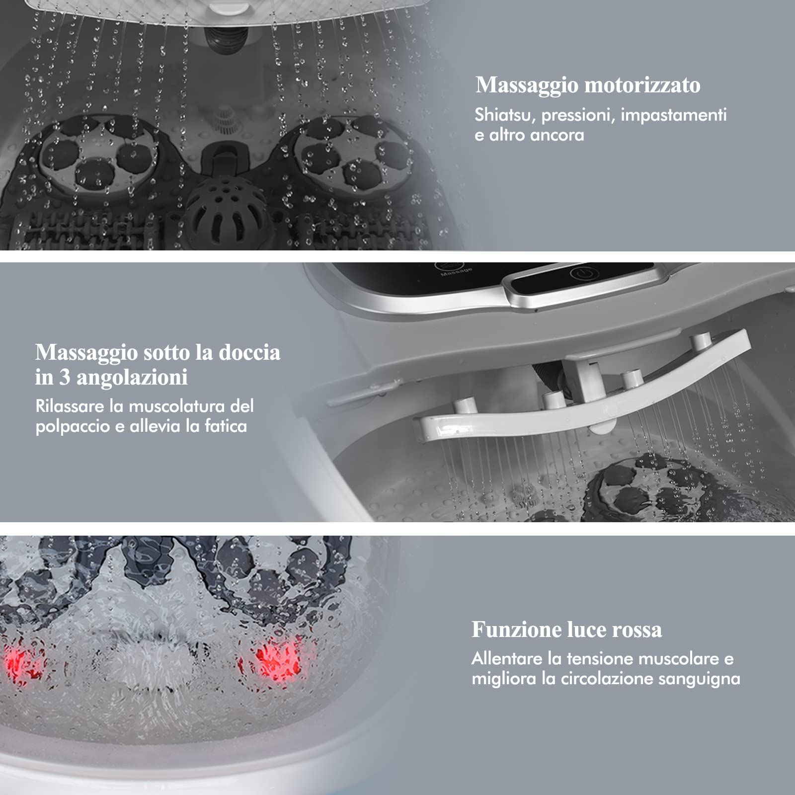 RELAX4LIFE Pediluvio Idromassaggio Elettrico 3 in 1 con Doccia, Riscaldamento Rapido e Mantenimento Temperatura, Sterilizzazione a Infrarossi e Timer 60min, Copertura con Rotelle(Grigio)