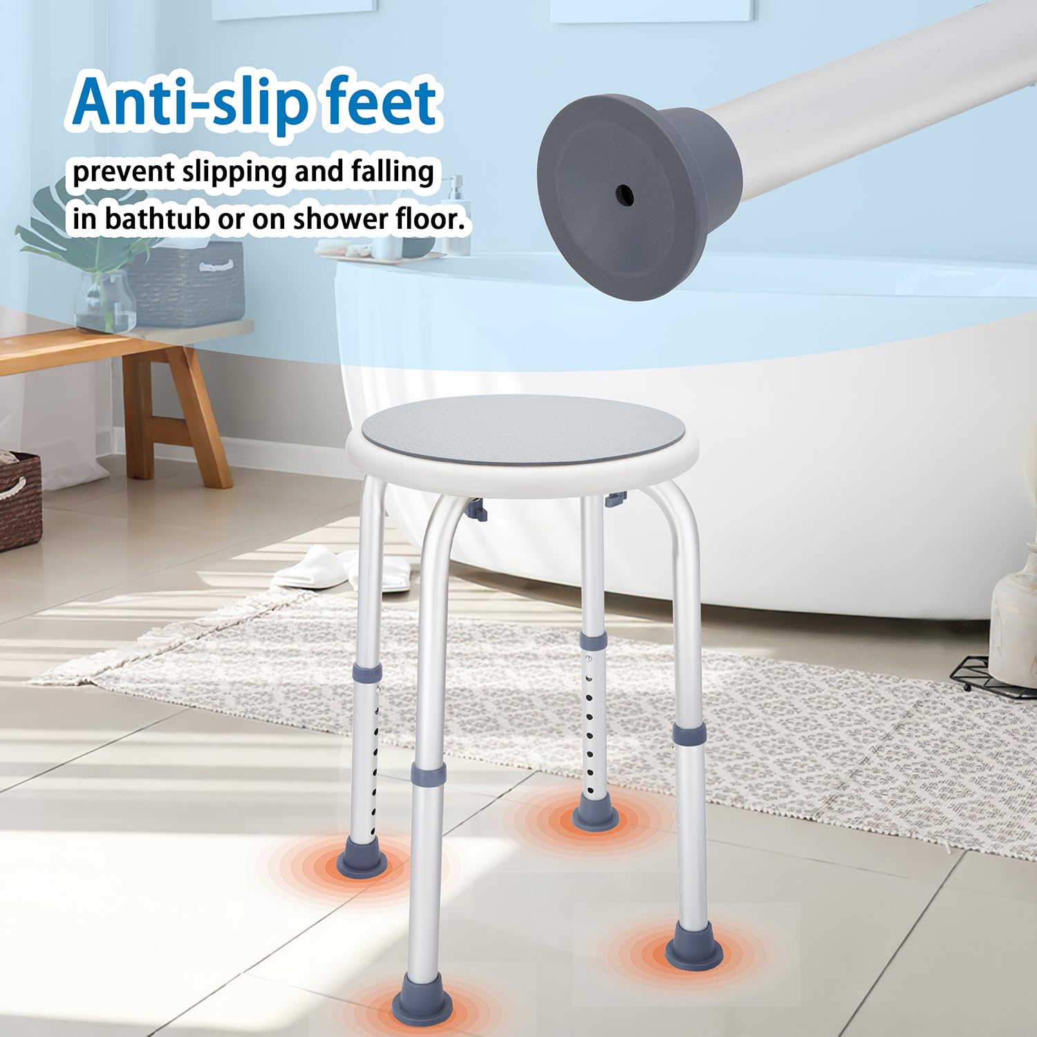 Asiento giratorio plegable y ajustable para baño, bañera, silla de ducha, taburete para ancianos y discapacitados, banco de transferencia de bañera para personas mayores para ducha interior (gris,