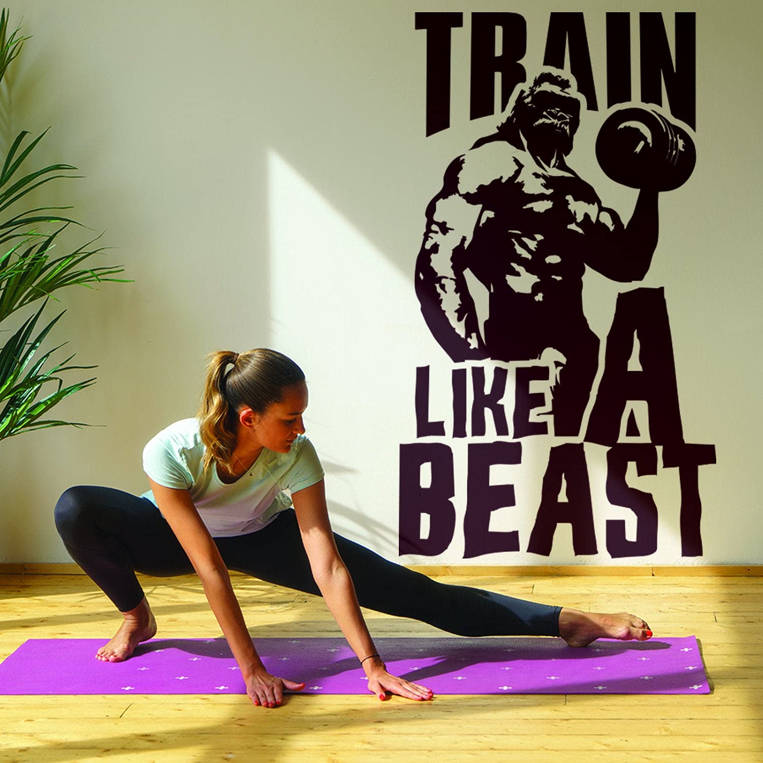 Calcomanía de vinilo para decoración de pared de gimnasio de fitness – Pegatinas inspiradoras para deportes motivacionales citas para sala de ejercicio bestia modo calcomanías