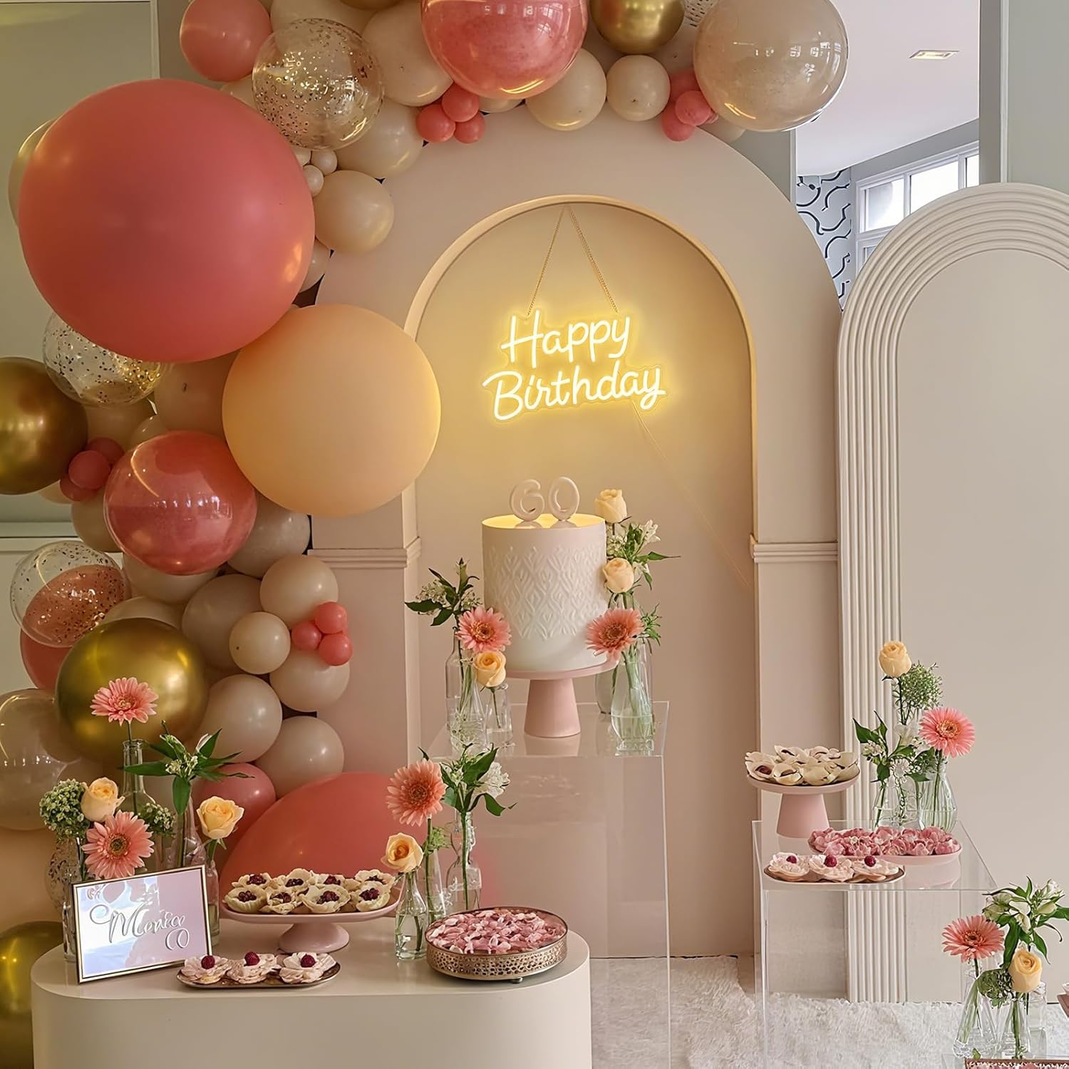 Happy Birthday Neon Sign with Dimmable, Birthday LED Neon Light for Wall Decor, LED Up Light with USB Powered for All Birthday Party Decoration, Backdrop Wall (Warm White)