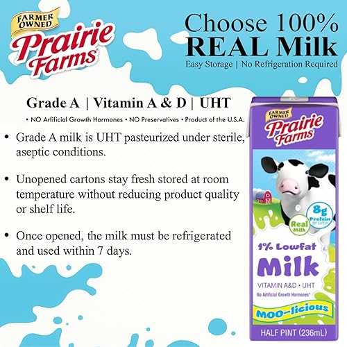 Miniatura 3 de Prairie Farms - Leche baja en grasa estable al 1%, en caja y ultra pasteurizada (UHT), vitamina D, conservante y libre de hormonas, Kosher,