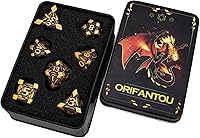 Vista 6 de Juego de dados de metal de 7 piezas con caja, dados D y D rojos para Debris RPG para juegos de mesa D&D, juego de rol, juego de dados poliédricos