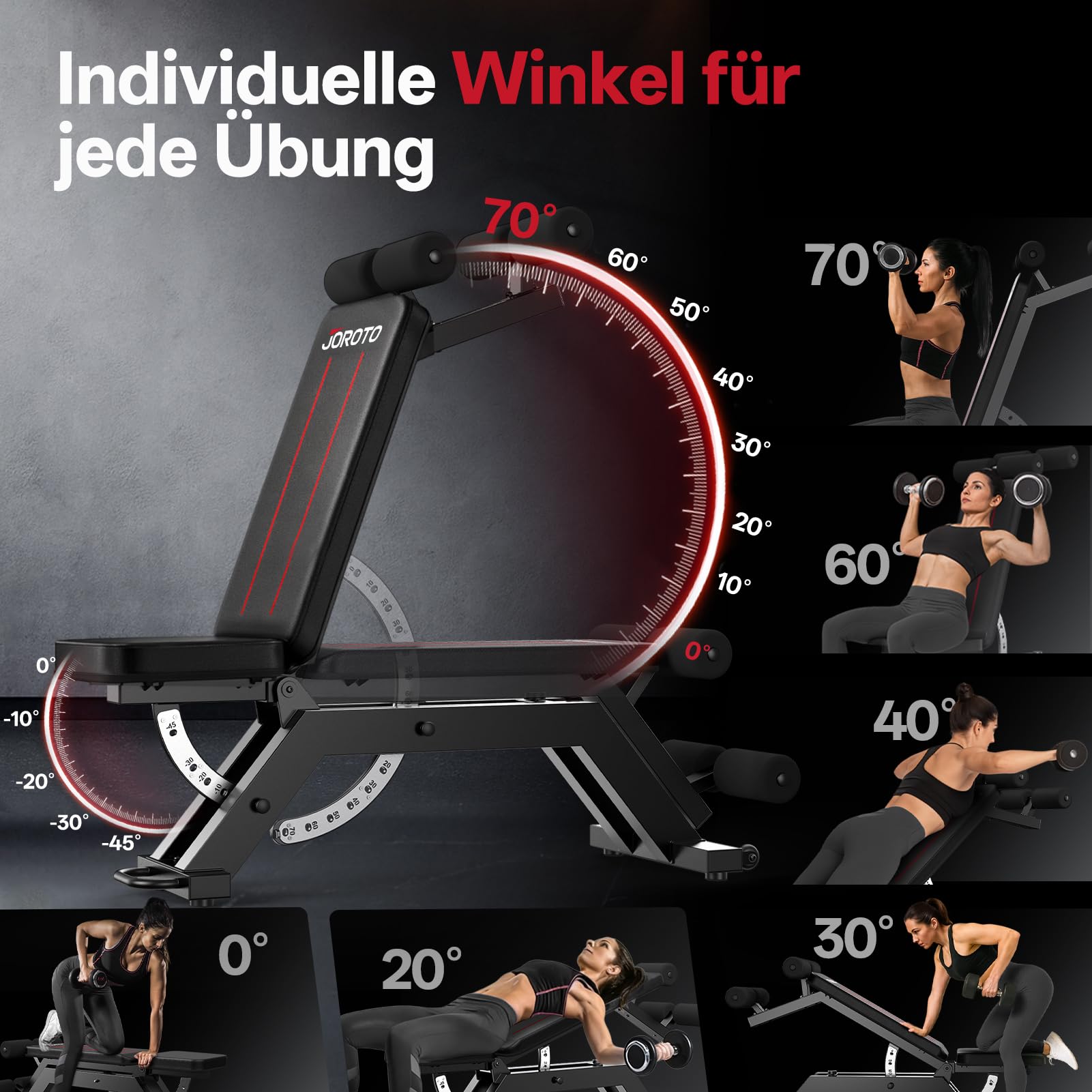 JOROTO MD70 Hantelbank Verstellbar, Multifunktions Trainingsbank bis 880LBS/400KG Belastung, 8-Fach Verstellbarer Rückenlehne & 5-Fach Verstellbarer Sitzfläche, Fitnessbank für Ganzkörpertraining