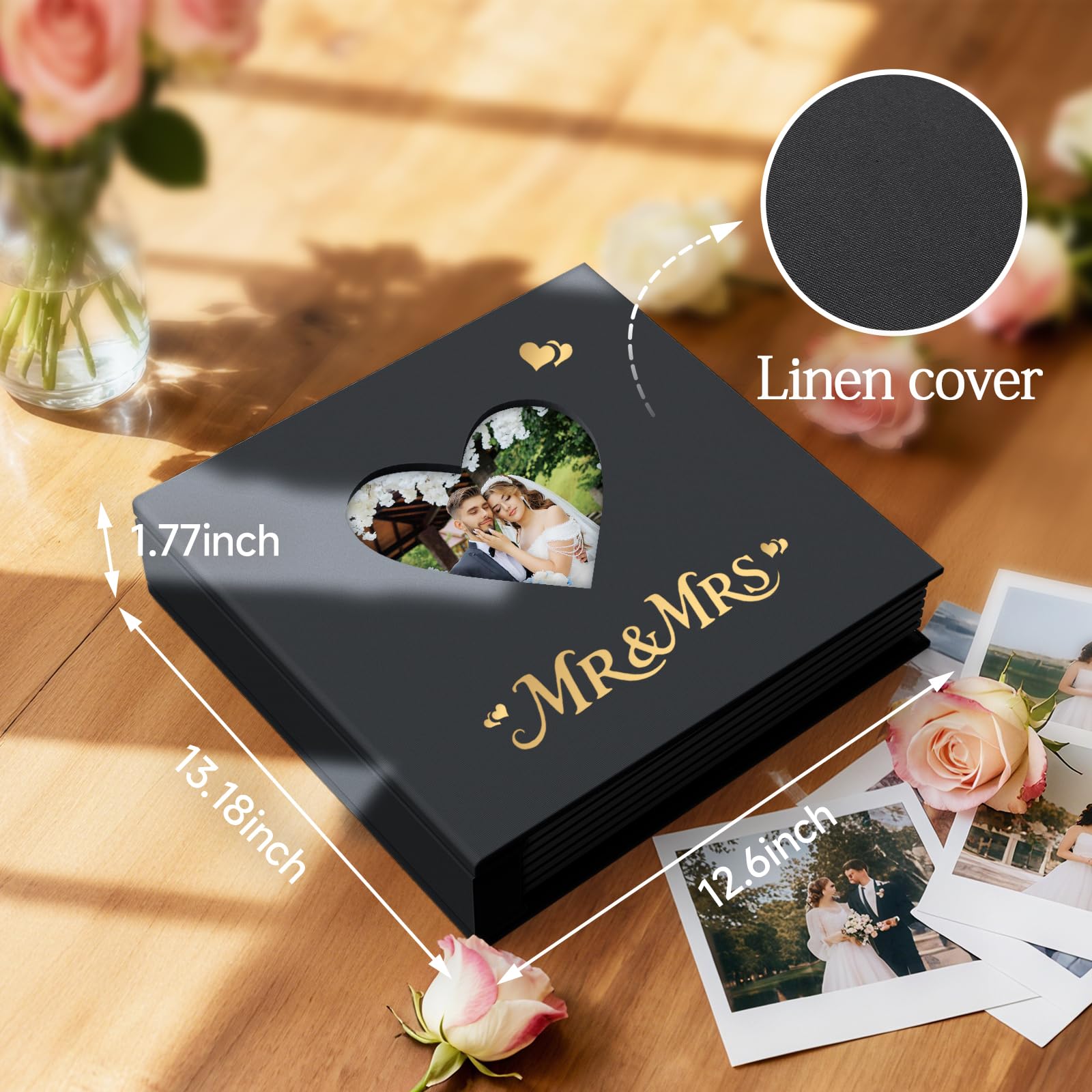 Lniany ślubny album fotograficzny 10 x 15 cm z 400 kieszeniami (duża pojemność, konfigurowalna książka pamięciowa, niestandardowa grawerowana okładka, album na zdjęcia ślubne na zaręczyny