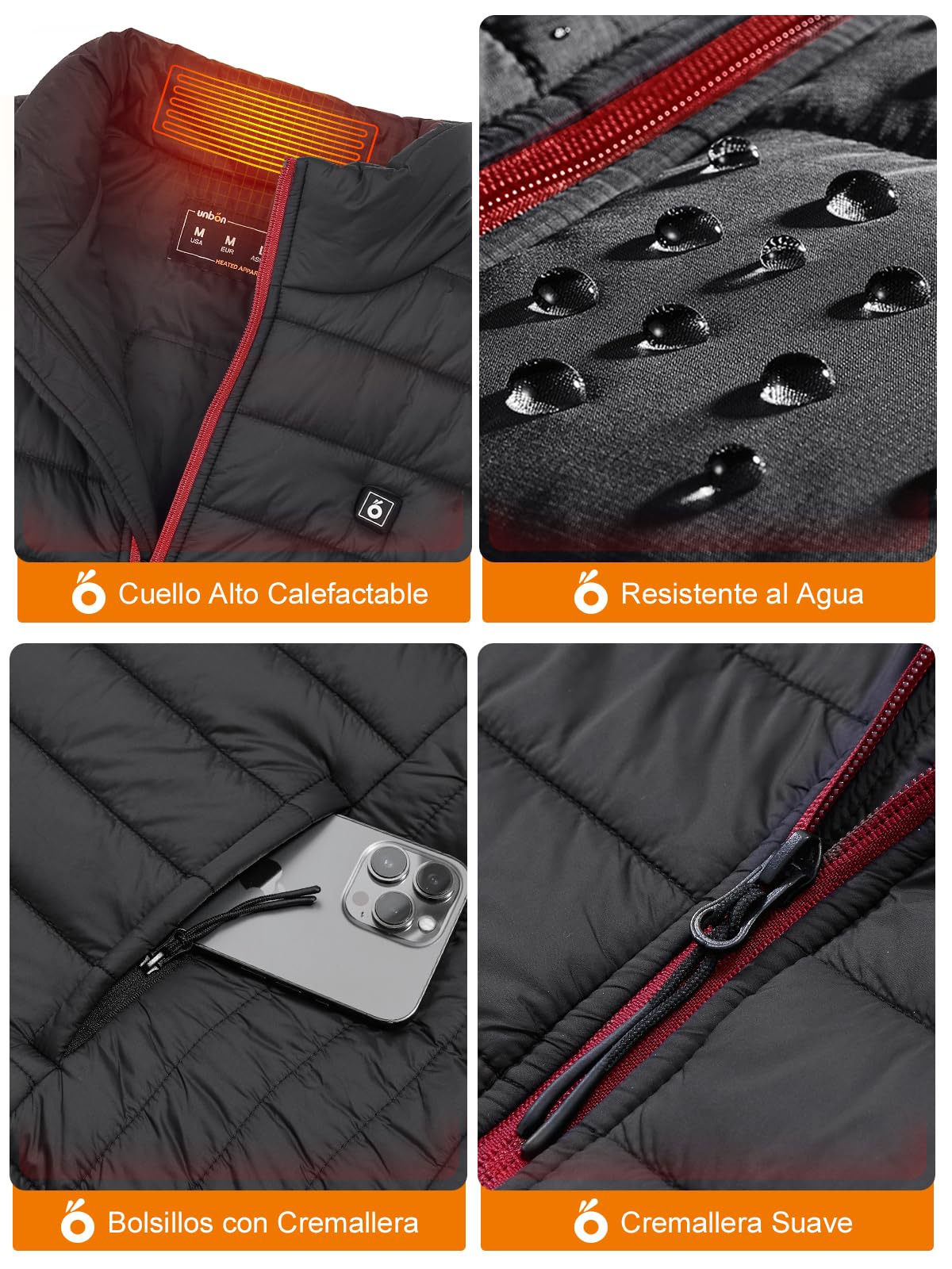 UNBON Chaleco Calefactable Mujer, Chaleco Calefactable con Batería USB 10000mAh, Chaleco Térmico Eléctrico Mujer con 3 Temperaturas 6 Zonas de Calor, Chalecos Calefactor para Moto Caza