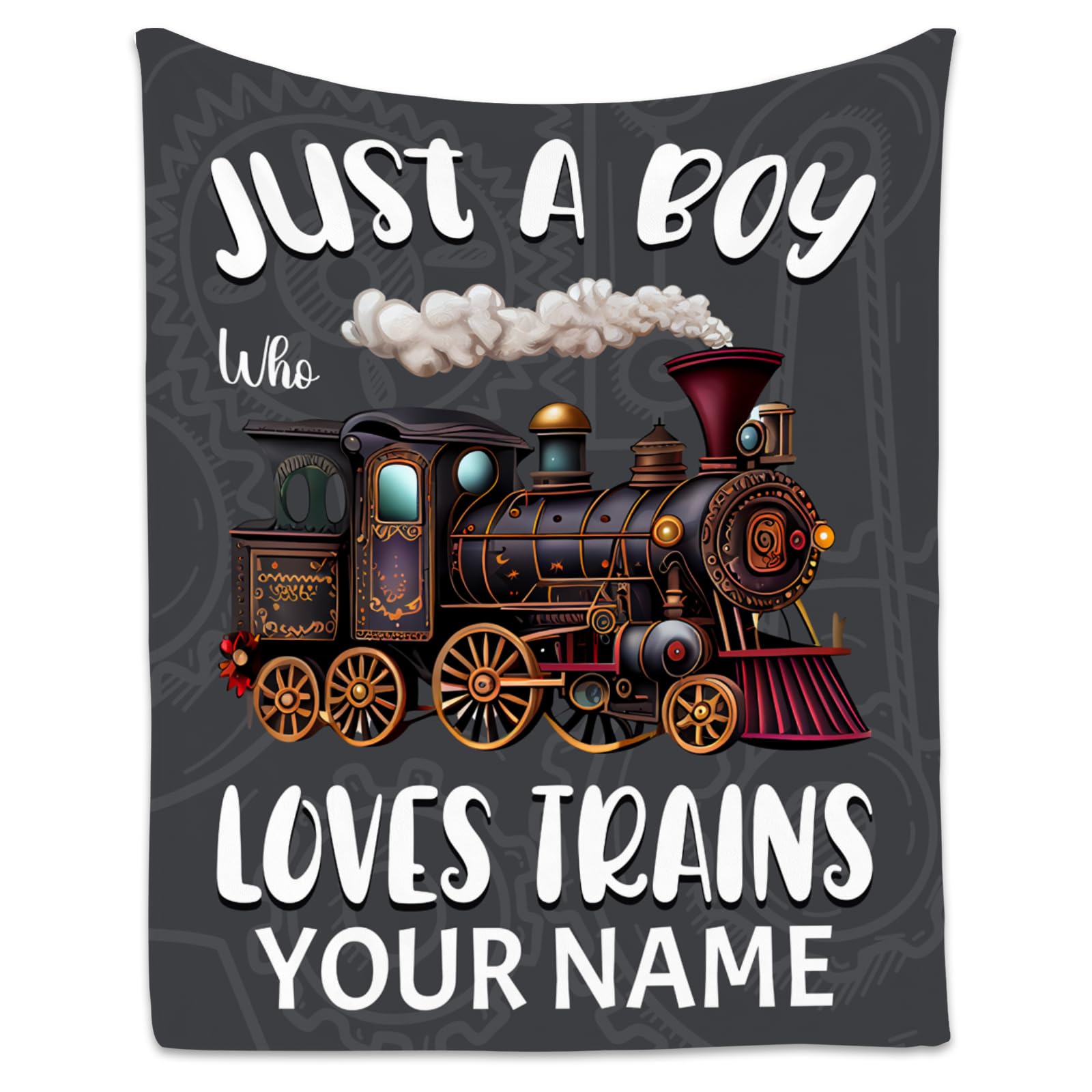Custom Train Blanket for Boys - 50x60 Inches Throw Size - Soft Fuzzy Warm Throws Gifts - Black Cute Throw Blanket for Bed, Couch, Sofa