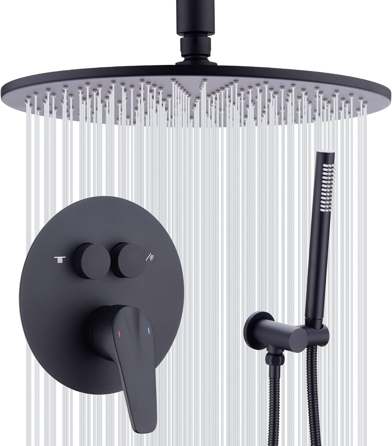 Système de douche de 12 pouces plafonnier noir mat luxe pour salle de bain moderne