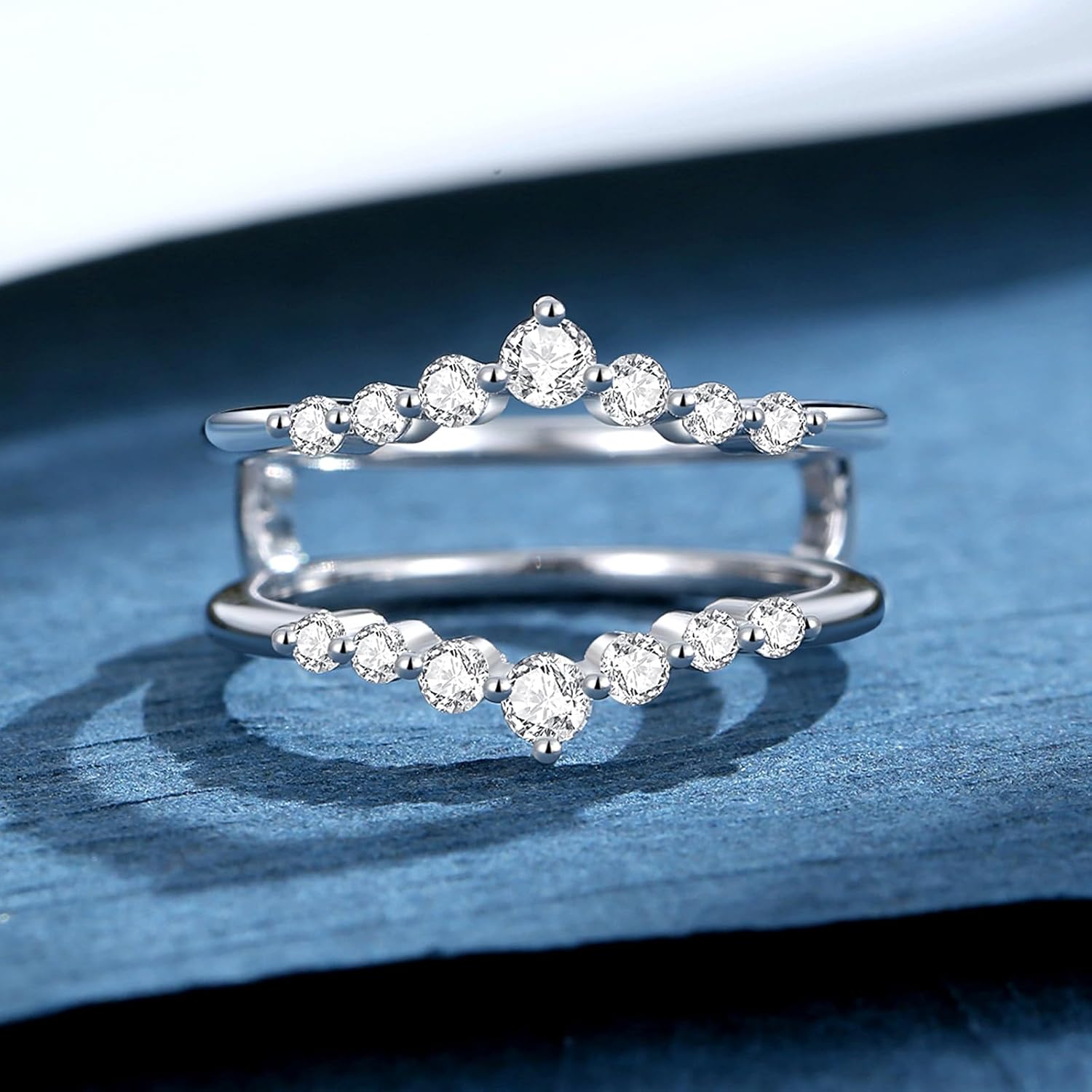 Moissanite Ring Enhancer for Women Engagement Rings D Color VVS1 Moissanites Curved Wedding Bands S925 Sterling Silver 18K White Gold Plated Rings for Wife Women Her - Image 4