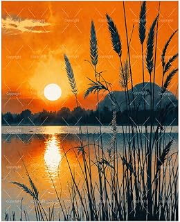 Sunset Paint By Numbers Kit For Adults - Diy Lake Reeds Glow Painting On Canvas 16X20 In, Acrylic Paint Set, Suitable For Beginners, Bedroom Wall Decor Art For Home Decoration Or Gifts, Unframed