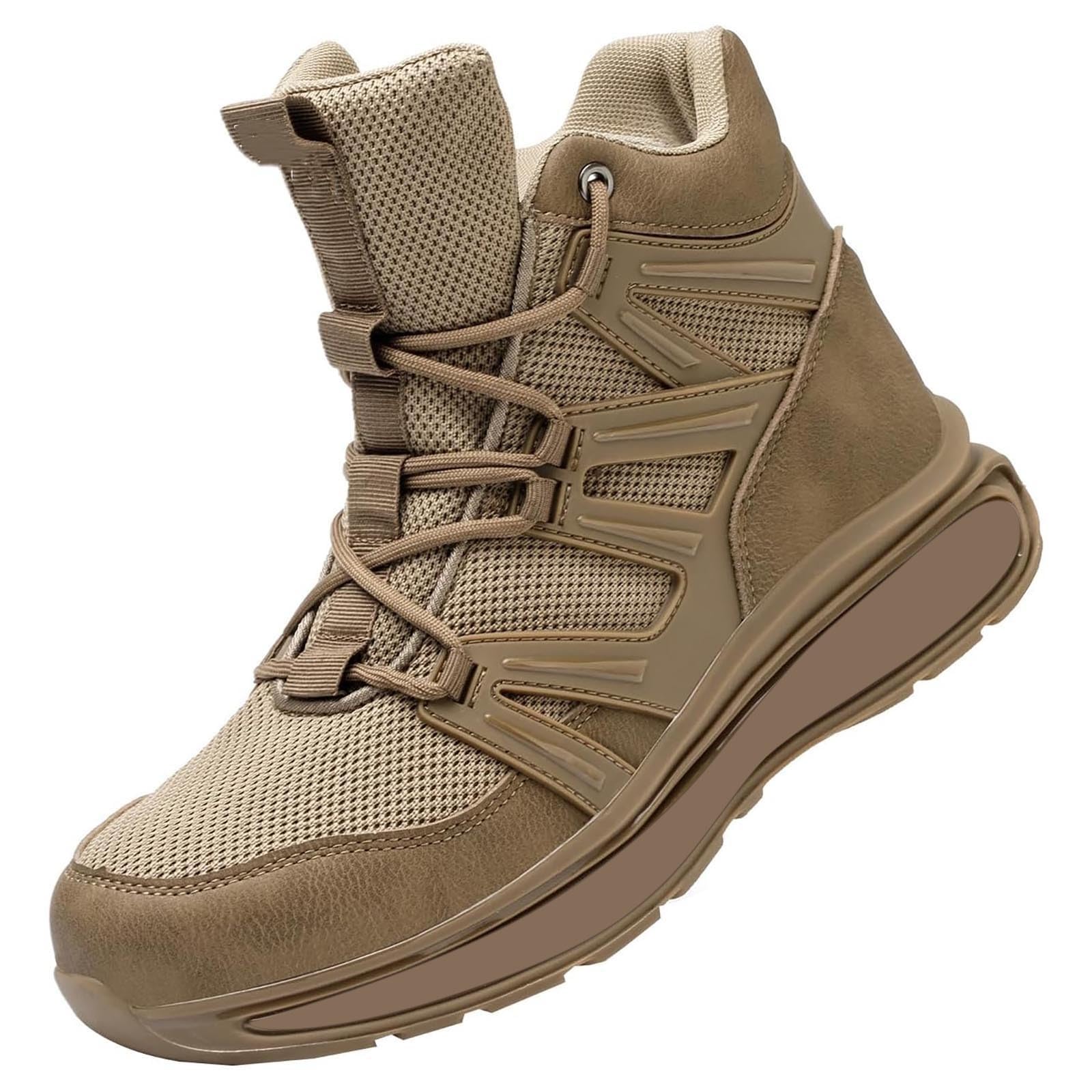 Męskie wysokie trampki sportowe na co dzień sznurowane buty do chodzenia oddychające siatkowe obuwie do kostki do codziennego noszenia, Khaki, 39.5 EU