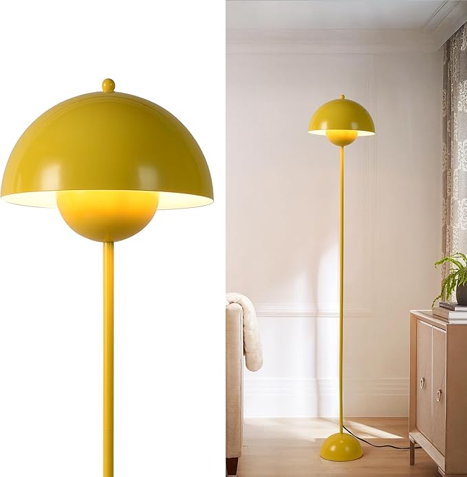 SUNLLOK SUNLLOK Flower Pot Floor Lamp for Living Room, Metal Dome Lampshade Standing Floor Lamp with Foot Switch, Modern Reading Floor Light Fixture for Kitchen Island, Bedroom, Restaurant (Yellow)