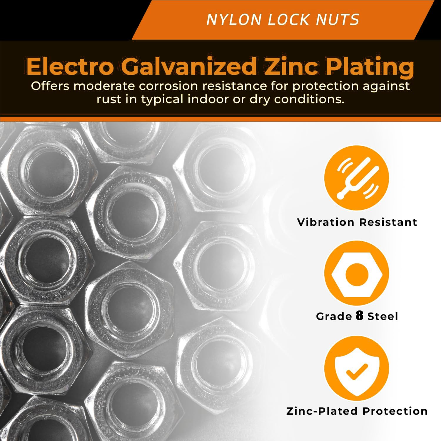 1/4"-28 Nylon Insert Lock Nuts (Grade 8 Zinc Plated Carbon Steel, 120-Pack)