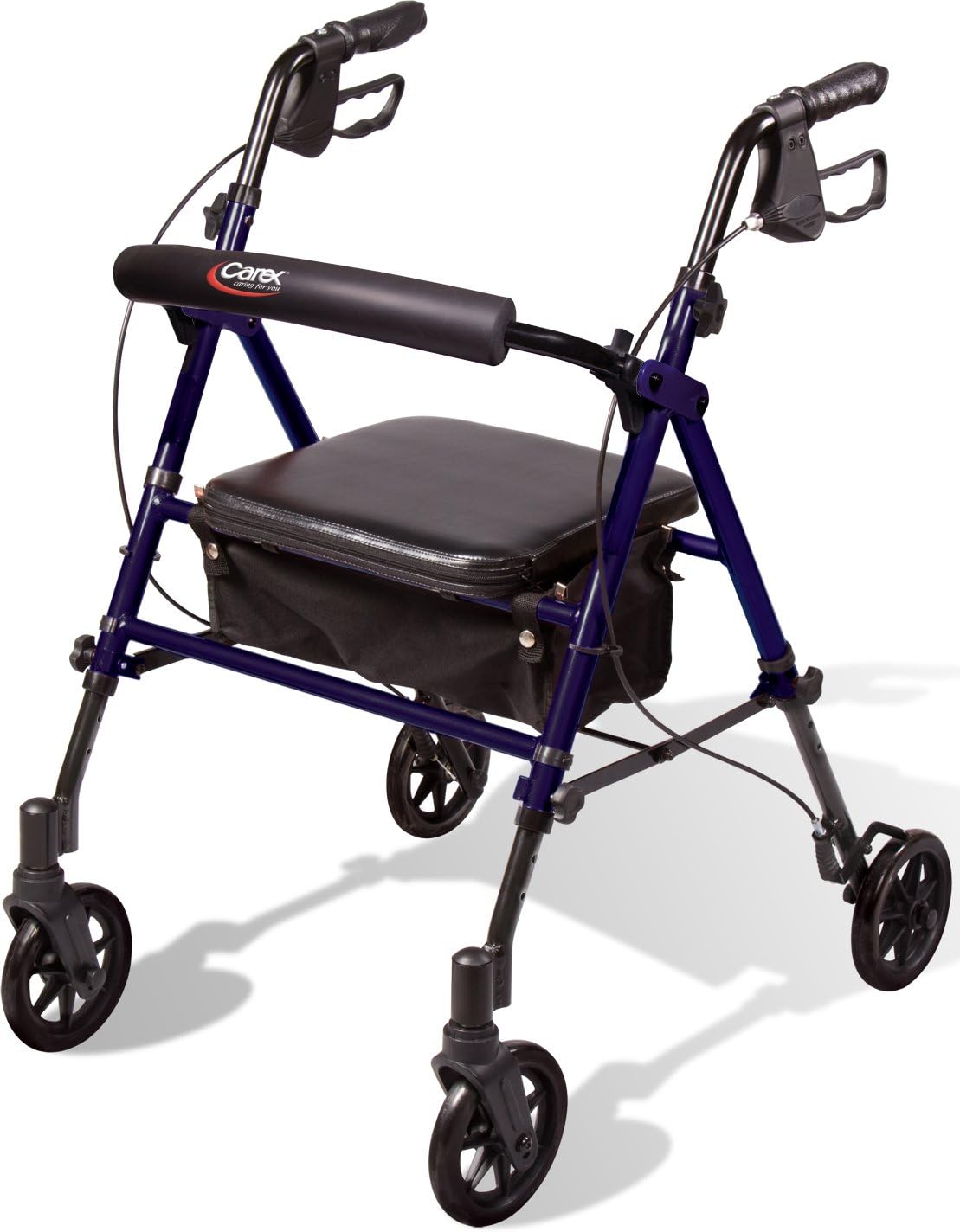 Carex Step 'N Rest Aluminum Rollator Walker with Seat, Rolling Walker for Seniors with Back Support, 6 Inch Wheels, 250lbs Support, Under Seat Storage, for Seniors & Adults, Lightweight, Dark Blue