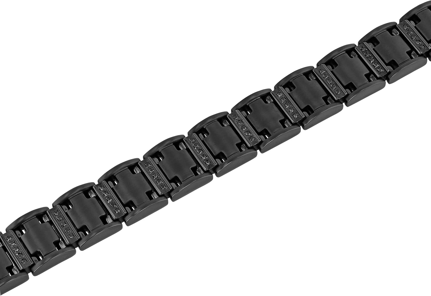 Men's 14MM Wide Black Stainless Steel Link with 0.50ctw Black Diamond Satin Finish 8.5" Bracelet