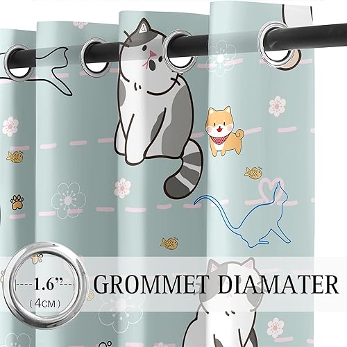Miniatura 3 de Cortinas opacas con diseño de gatos de dibujos animados para habitación de niñas, ojales en la parte superior, con temática de animales, paneles con