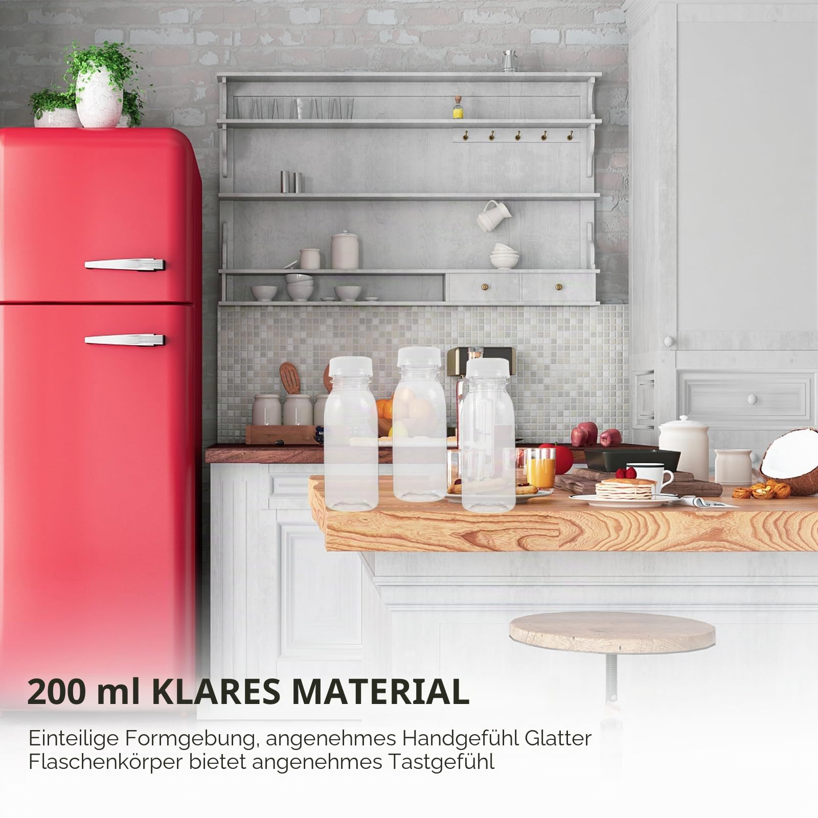 Housoutil Kunststoff Saftflaschen zum Befü, 200 Ml Milchflasche Aus Kunststoff, 10 Stück Wiederverwendbare Leere Smoothie-Flasche, Transparente Großgetränkebehälter Für Saft, Milch Und Andere Getränke