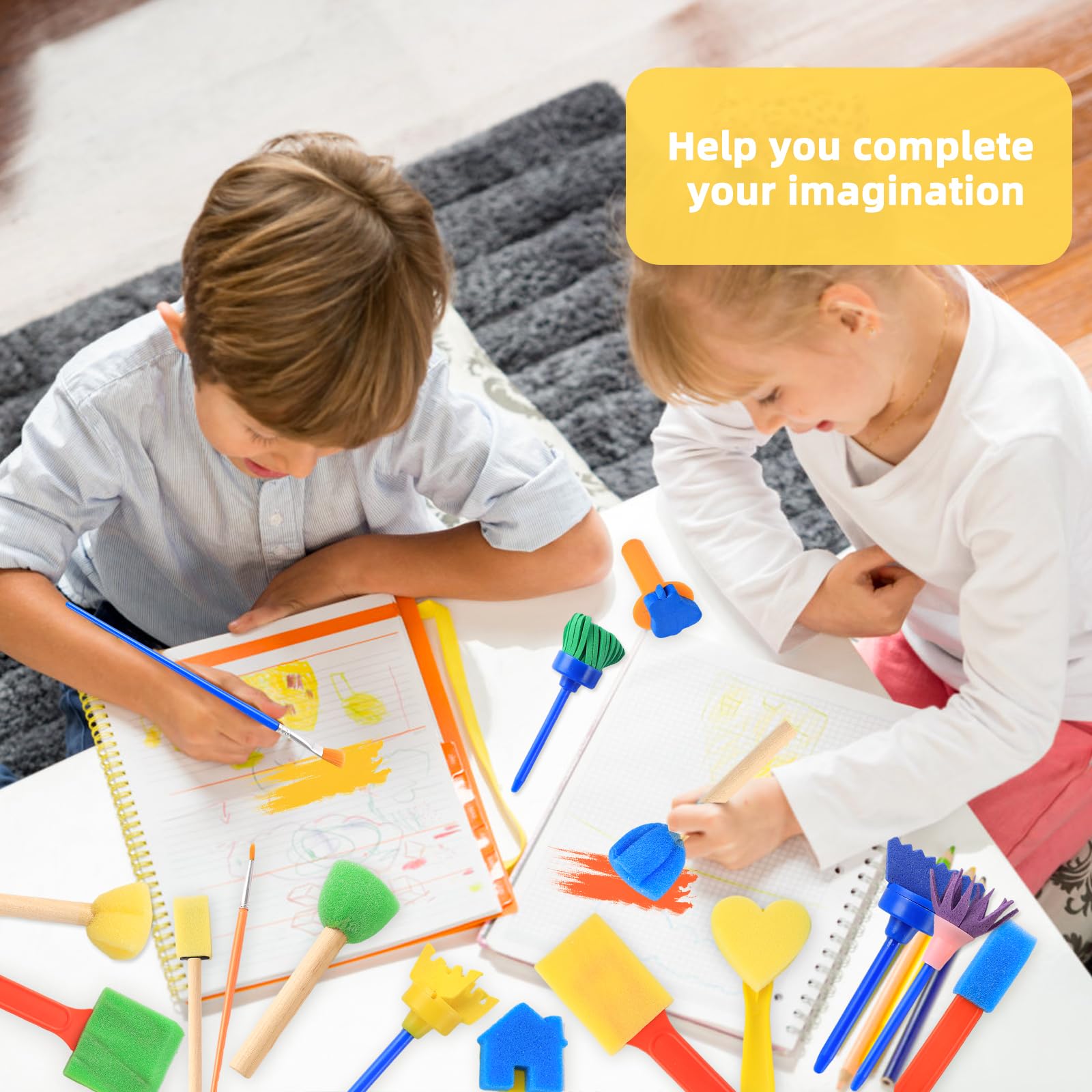 Kit Pinceau Éponge Réutilisable 30 Pièces, Brosse Peinture Enfant, Outils DIY