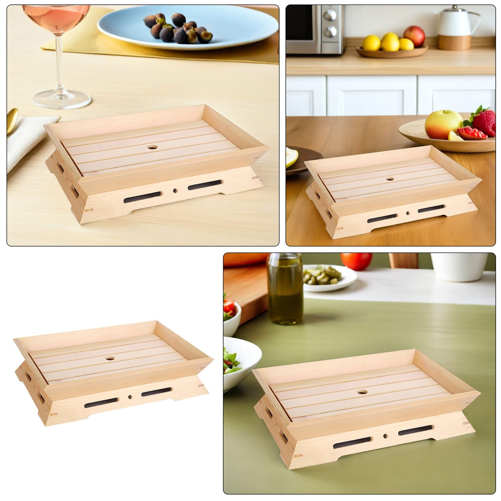 Gatuida Plateau à Sushis Japonerie en Bois 38X26X7 CM Système de Conservation par Glace Carbonique Plat de Service Polyvalent pour Sashimis et Amuse-Bouches pour Maison Restaurant et