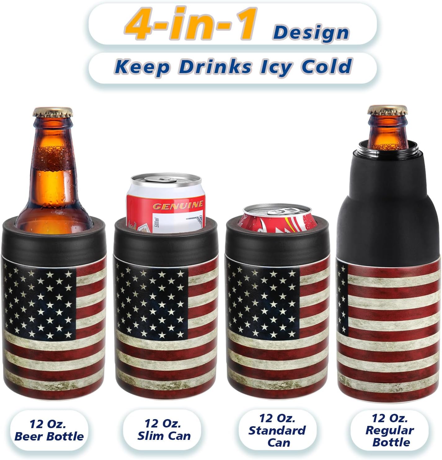 Stepstall 4-in-1 Can Cooler & Bottle Holder with Opener, Double Walled Stainless Steel Insulated, 12oz Beer Gifts for Men - Image 2