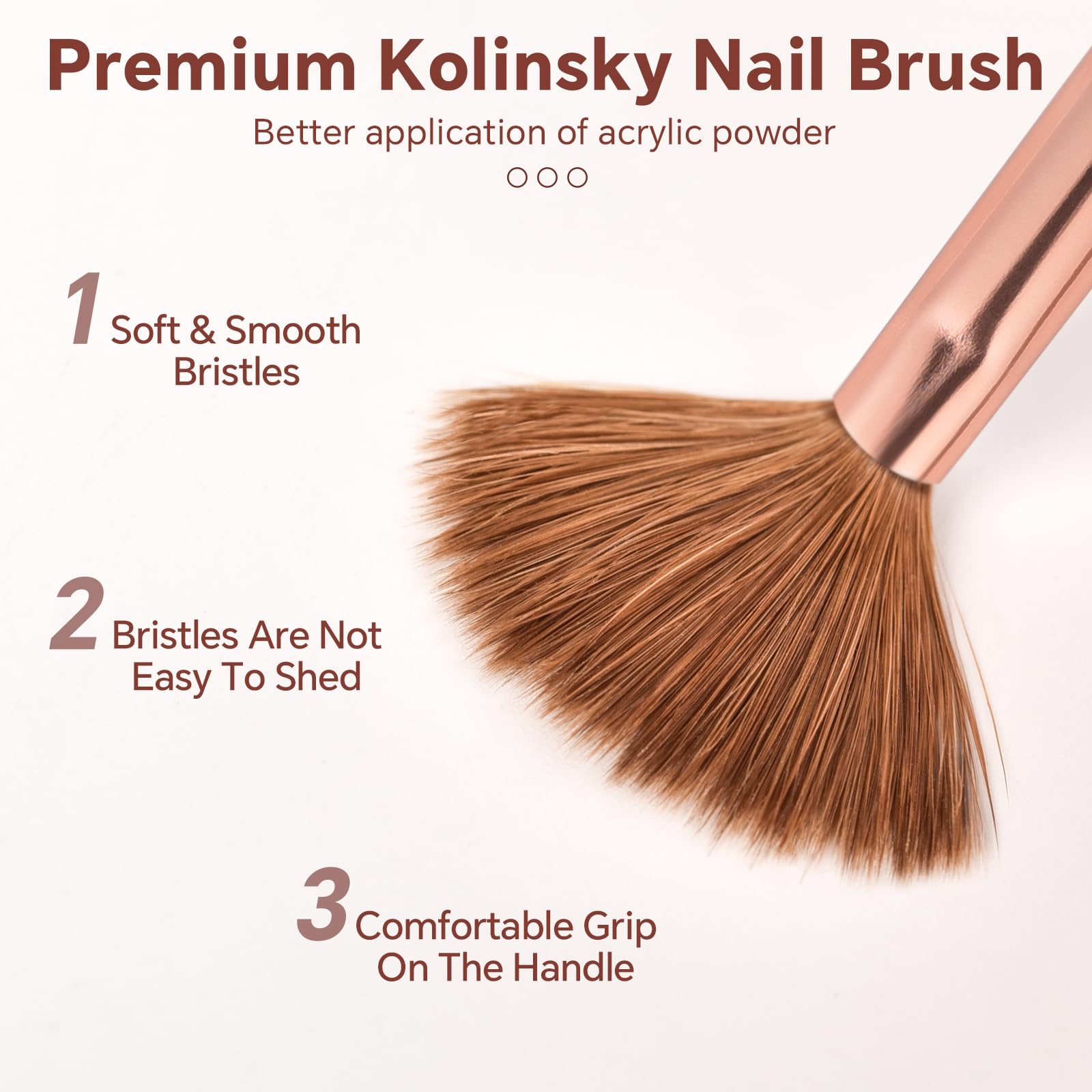 Kolinsky - Pennello per unghie in acrilico, setole per capelli, forma ovale, per applicazione acrilica, extension e intaglio 3D, con manico in perline rosa, per manicure a casa e salone