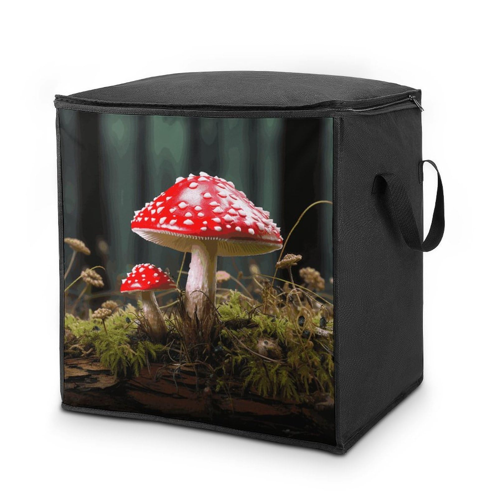 70L Red And White Mushroom Storage Bag With Zipper Closet Organizers with Handle for Home Storage Organizer for Blankets Quilts Clothes Comforter Bedding And Pillows