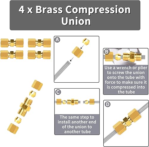 Miniatura 5 de Kit de reparación de línea de freno de acero inoxidable de 3/16 pulgadas, línea de freno con 2 accesorios convexos y cóncavos, 4 uniones de latón, a