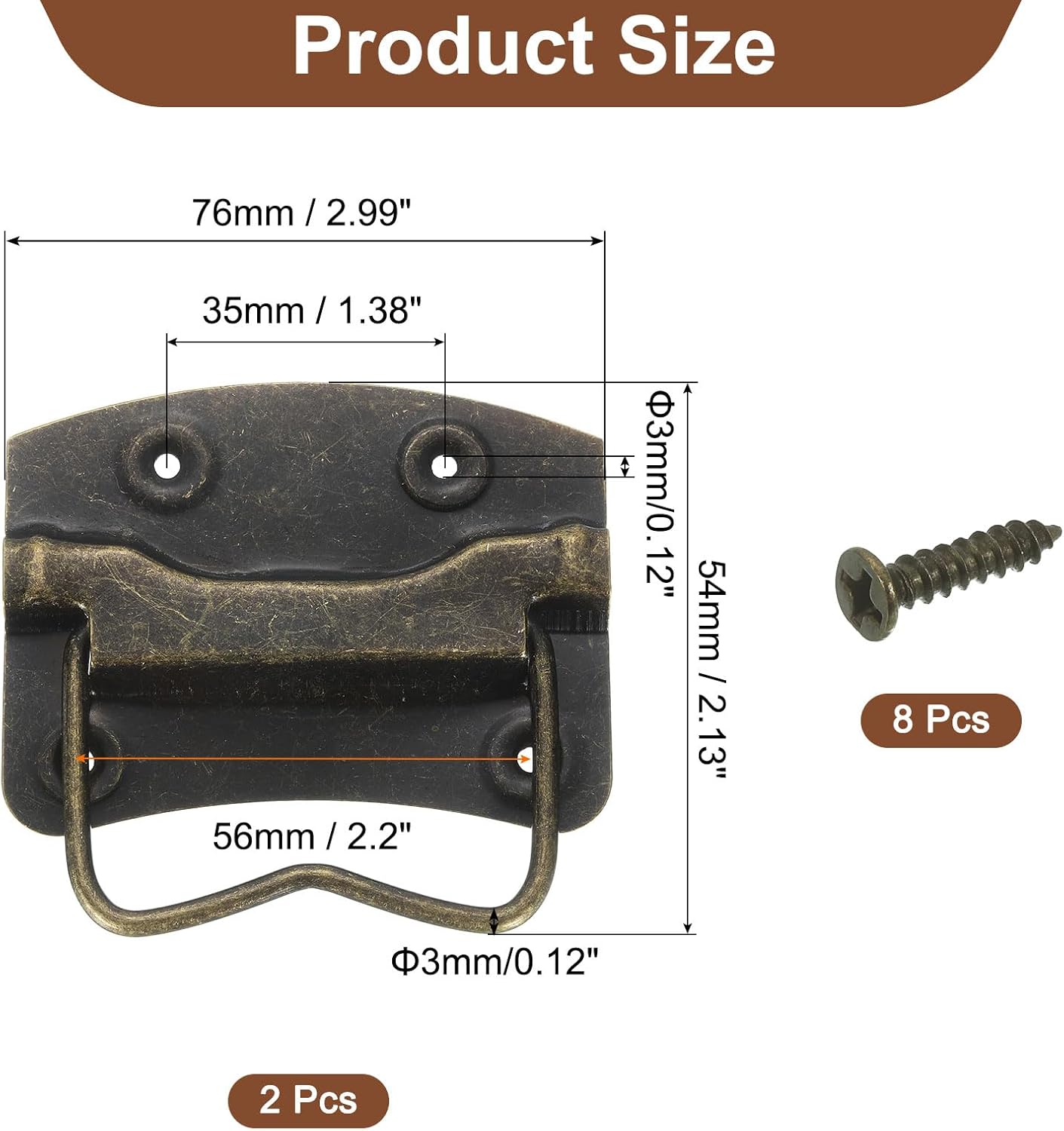 uxcell 2Pcs Chest Handles, 76 x 54mm Side Ring Pull Lifting Handle, Metal Spray-Paint Wooden Box Puller Handles with Screws for Home Toolbox Case Drawer, Bronze