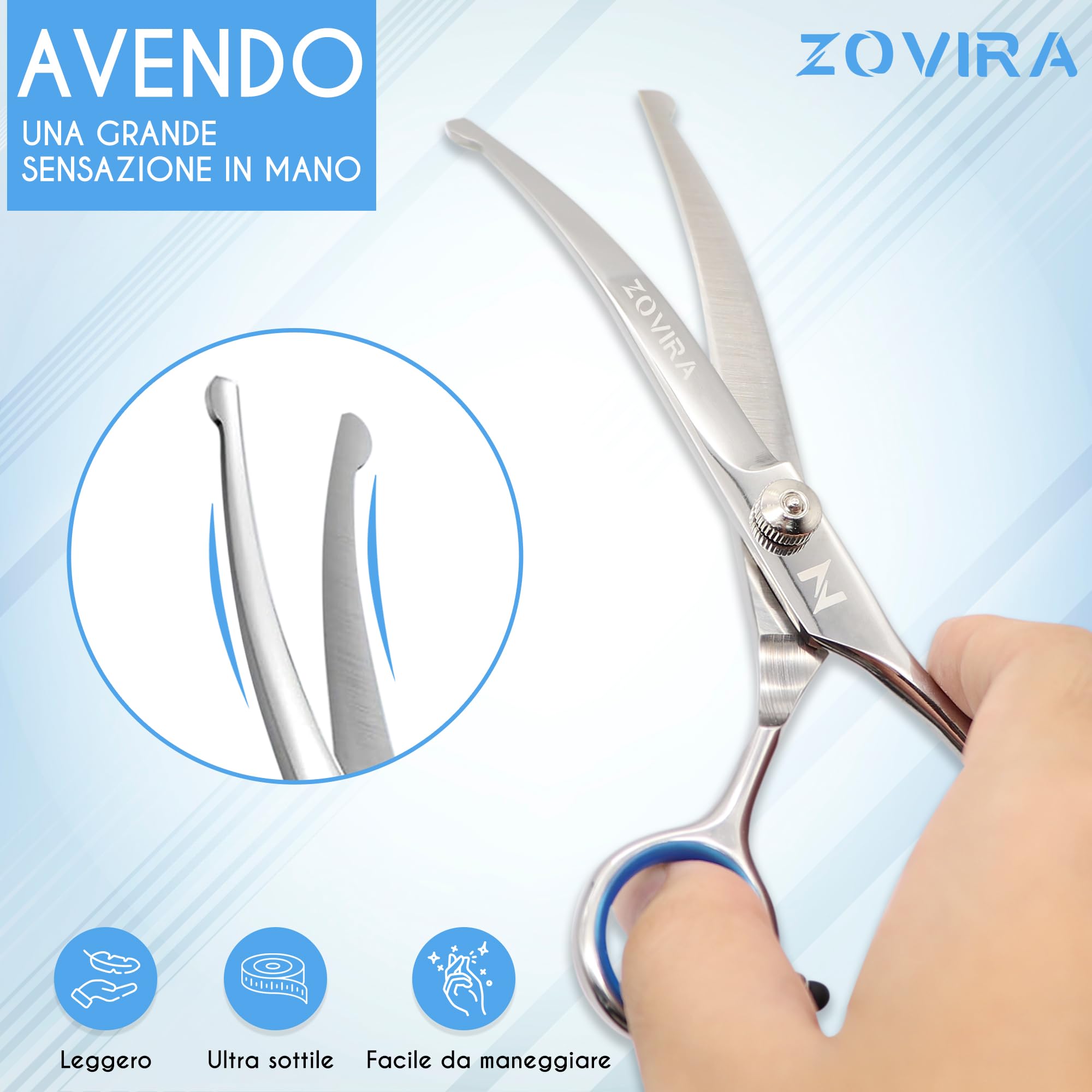 Zovira Forbici per toelettatura cani da 6,5'' forbici professionali per animali domestici, forbici curve per toelettatura cani per uso domestico (forbici singole) (Single, 6,5)