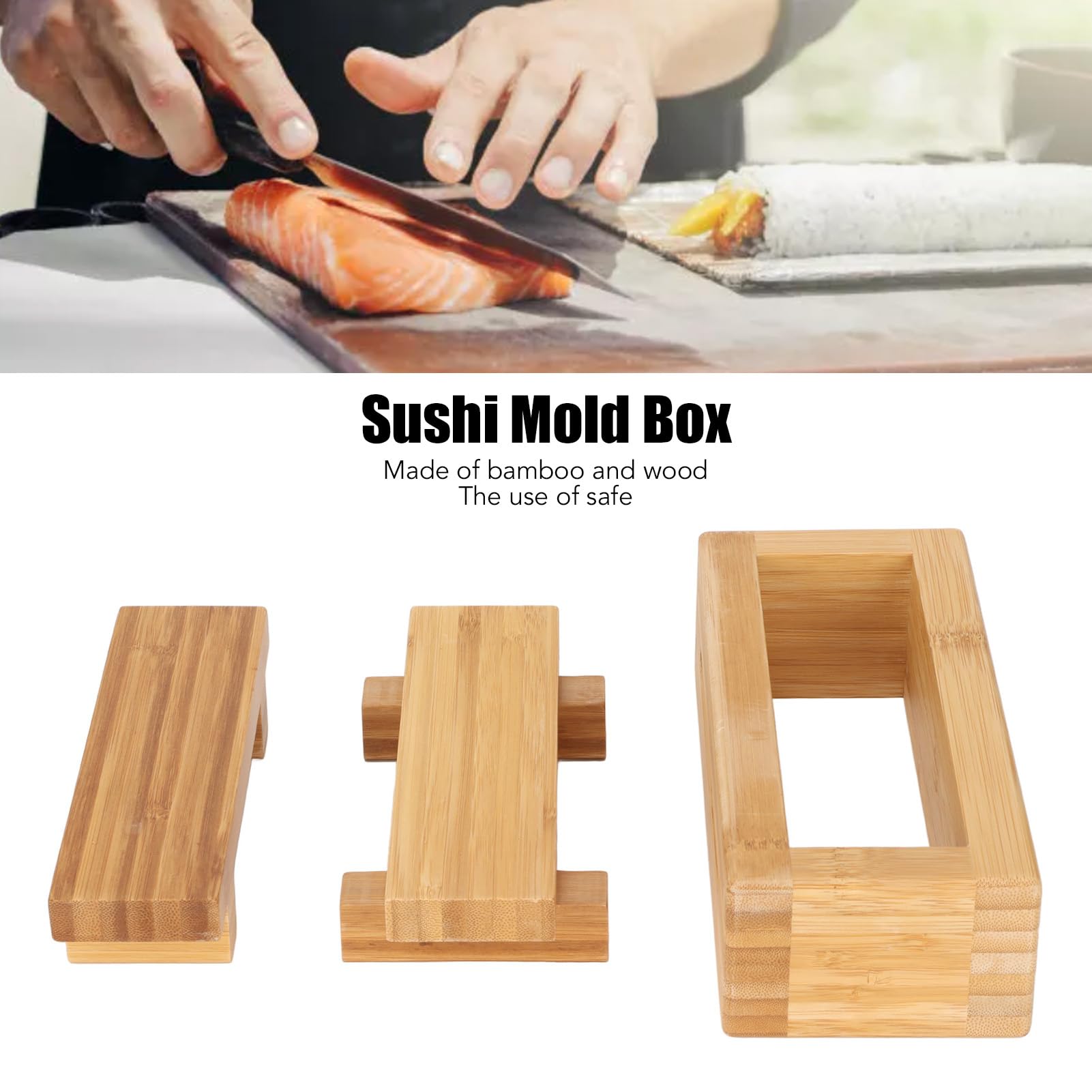 Molde de Arroz de Madera Aramox para Cocinar, Molde de Prensa de Sushi de Madera, Caja de Molde de Arroz Portátil Rectangular sin Olor DIY