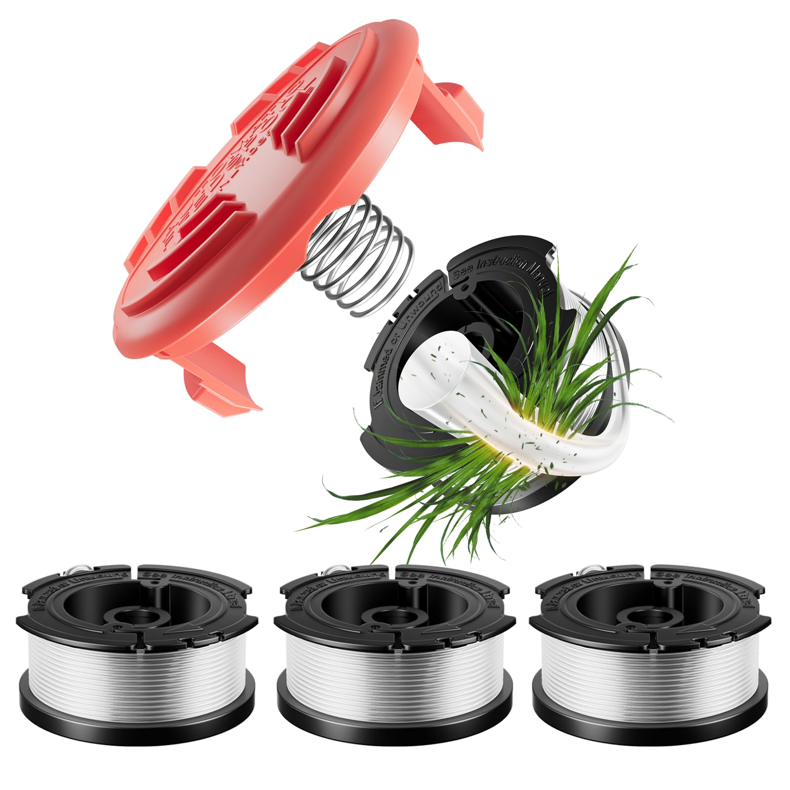 Chway 5 Pcs AF-100 Weed Eater Strings Compatible with Black and Decker Weed Eater, 0.065’’ AFS Automatic Feed Replacement Spool, 4 Pcs Spool(120ft Total), 1 Pcs RC-100-P Cap and 1 Spring