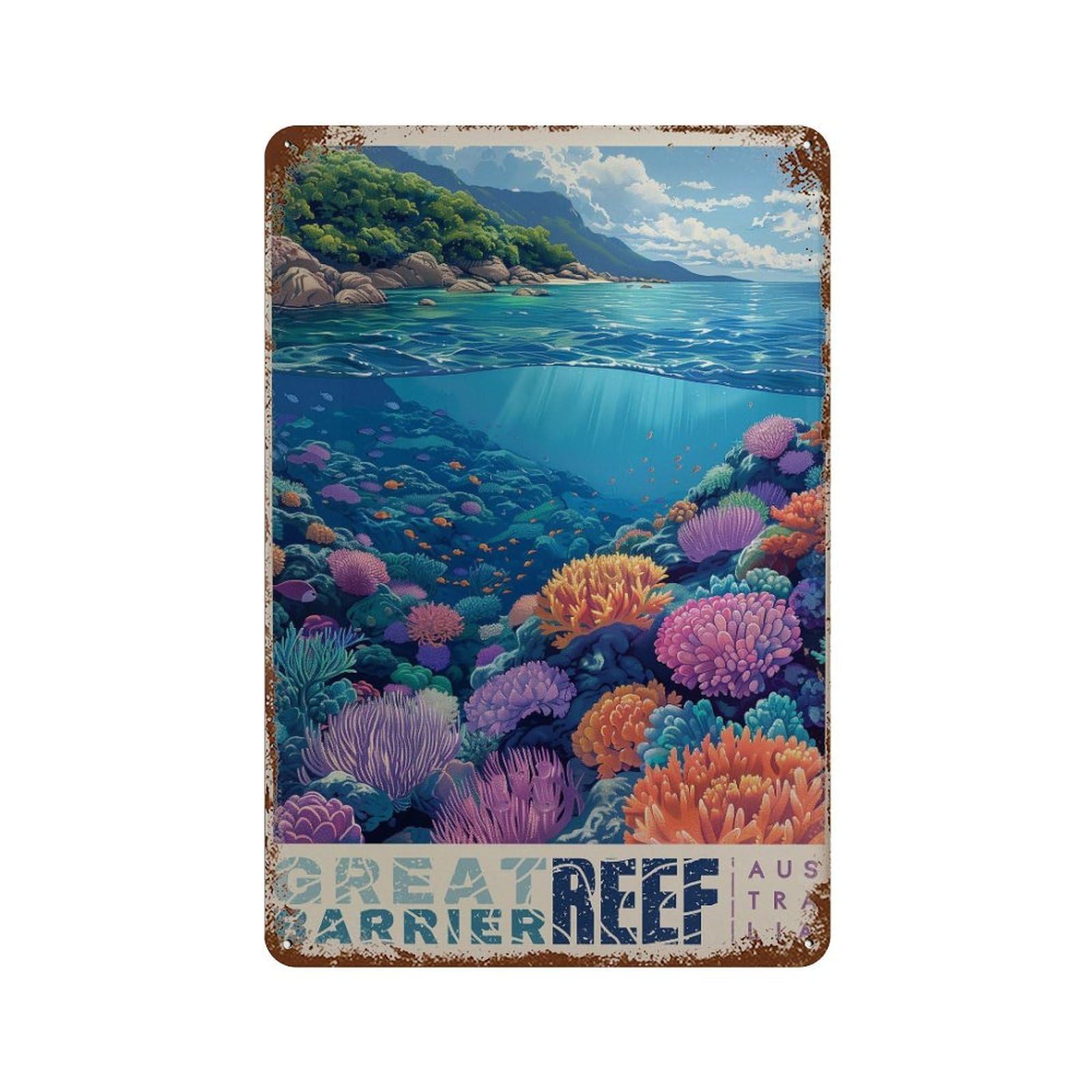 xiaoxiaoshen Great Barrier Reef Travel Australia Coastal Wall Decor Art Metal Tin Poster Modern Home Decor Art Home Bar Shop Decorations Vintage Sign 30x20cm