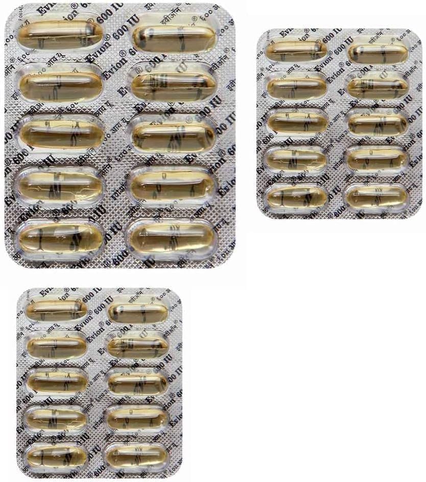 30 Evion Capsules Vitamin E for Glowing Face,Strong Hair,Acne,Nails, Glowing Skin 600mg