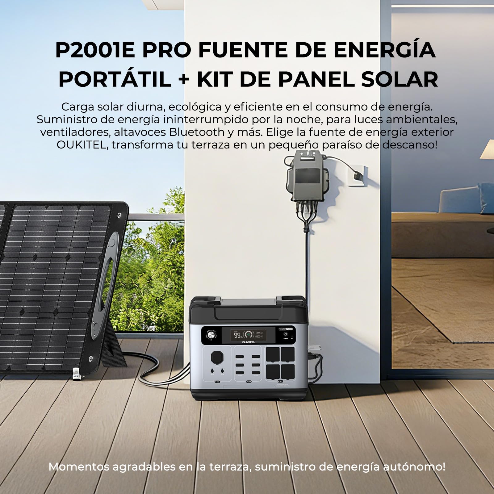 OUKITEL P2001 Pro Estación de Energía Portátil 2048Wh con 400W Solarpanel, Batería LiFePO4 de 4000 Ciclos CA, Carga Rápida, Potencia de Hasta 6400 W Generador Solar Silencioso Para Hogar, Acampada