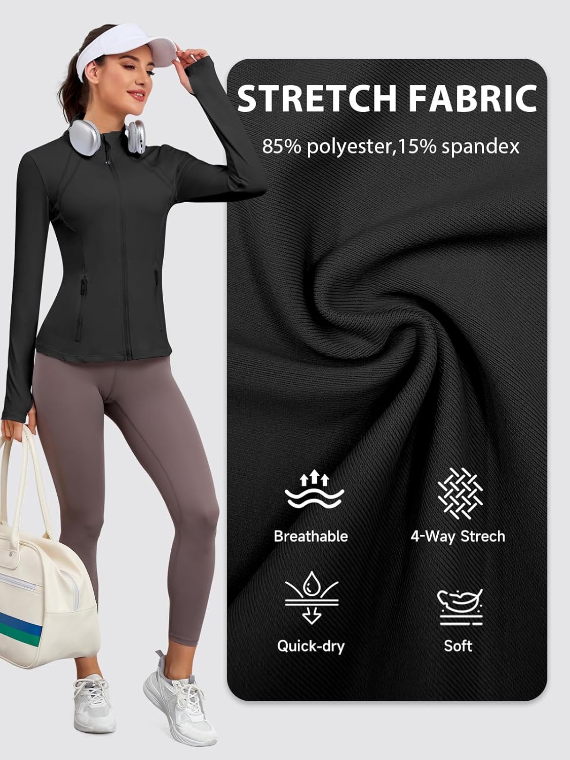 VUTRU Women Athletic Jacket Fitted Workout Running Zip Up Track Coat Layer with Thumb Holes Pockets for Yoga Gym Travel - Image 6