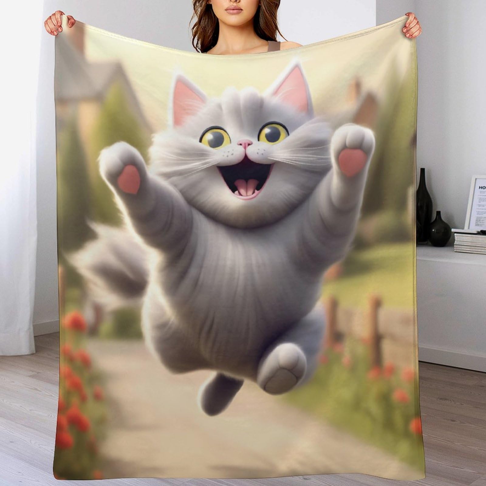 Couverture polaire douce chat mignon idée cadeau chaleureuse pour lit et sofa