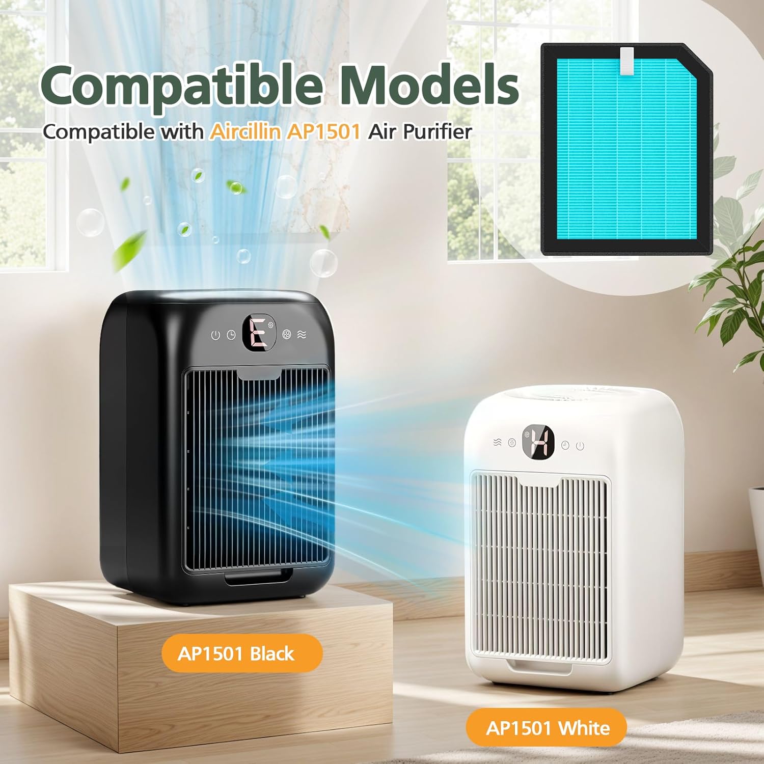 6 PACK AP1501 Replacement Filter Compatible with Aircillin AP1501 Air Purifi-er for Home Large Room, 3-in-1 HEPA Filter and Activated Carbon Filter